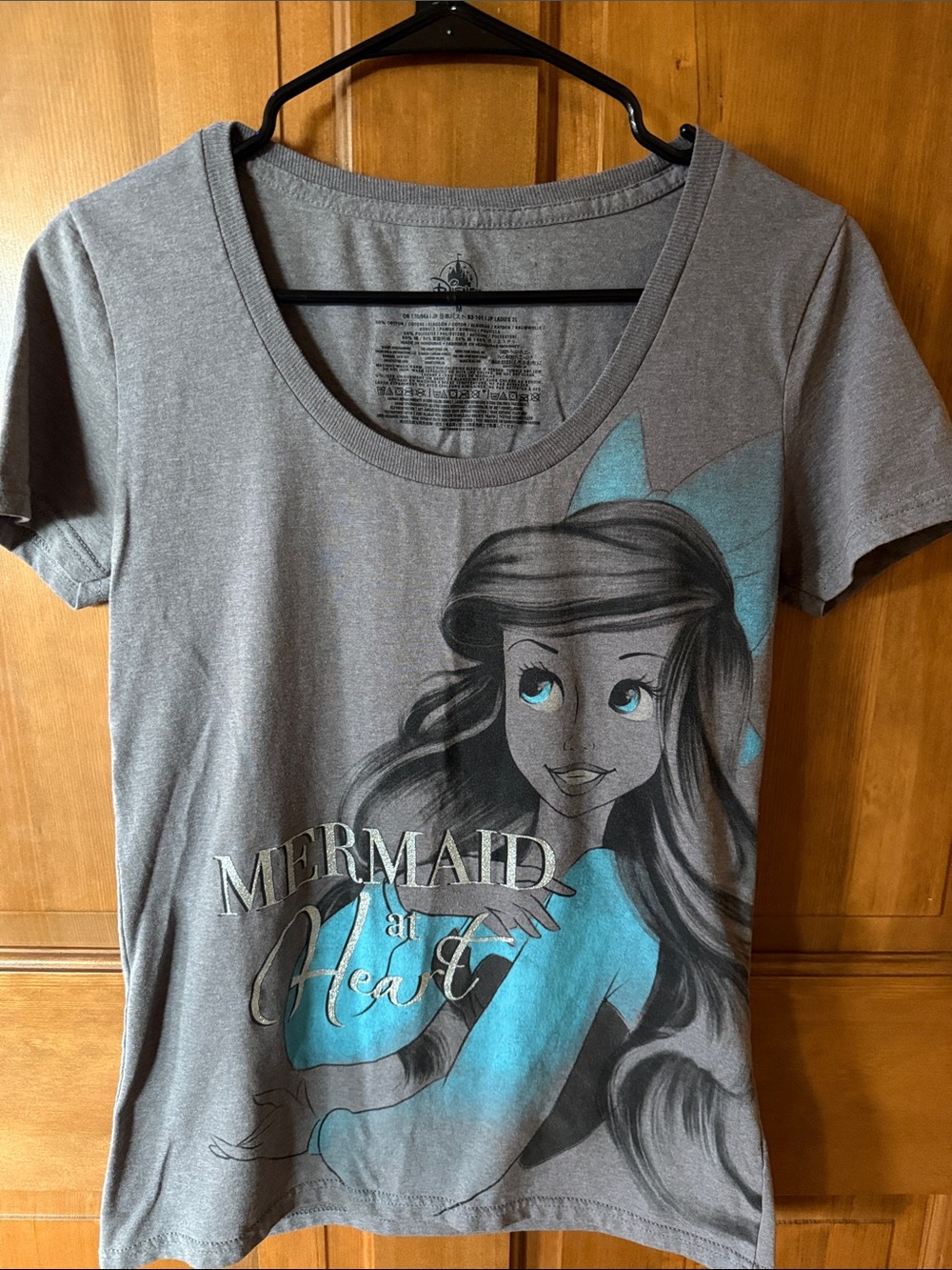 Disney Gray Short-Sleeve Scoop Neck Tee with Teal Mermaid Graphic